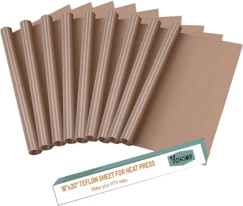 VCHOMY Teflon Sheets for Heat Press Machine,Non-stick Reusable PTFE Paper Sheet Roll for Cricut Sublimation Heat Transfer,HTV Iron On,Baking(9 Pack 16x20in) - Image 1